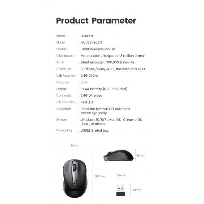 UGREEN 90371 Mini Portable Wireless Mouse - SuperSaverAU - view 3