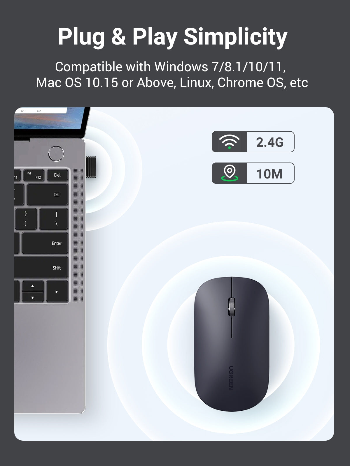 UGREEN Slim 2.4G Wireless Mouse, 4-Level Adjustable DPI up to 4000, Ultra Silent, Portable - SuperSaverAU - view 5