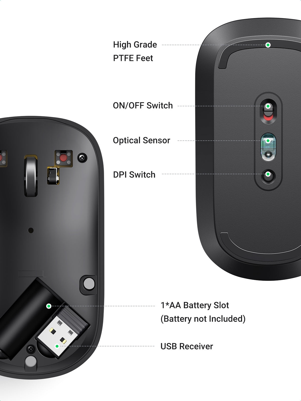 UGREEN Slim 2.4G Wireless Mouse, 4-Level Adjustable DPI up to 4000, Ultra Silent, Portable - SuperSaverAU - view 6