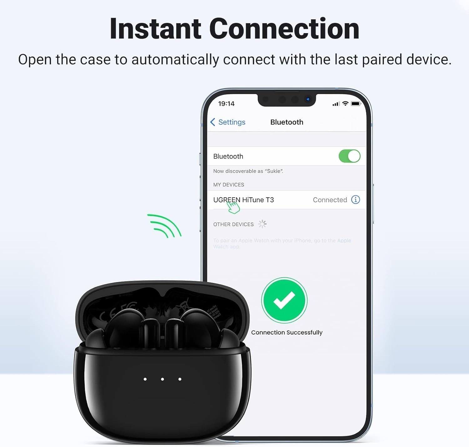UGREEN 90401 HiTune T3 Active Noise-Cancelling Wireless Earbuds (Black) - SuperSaverAU - view 2