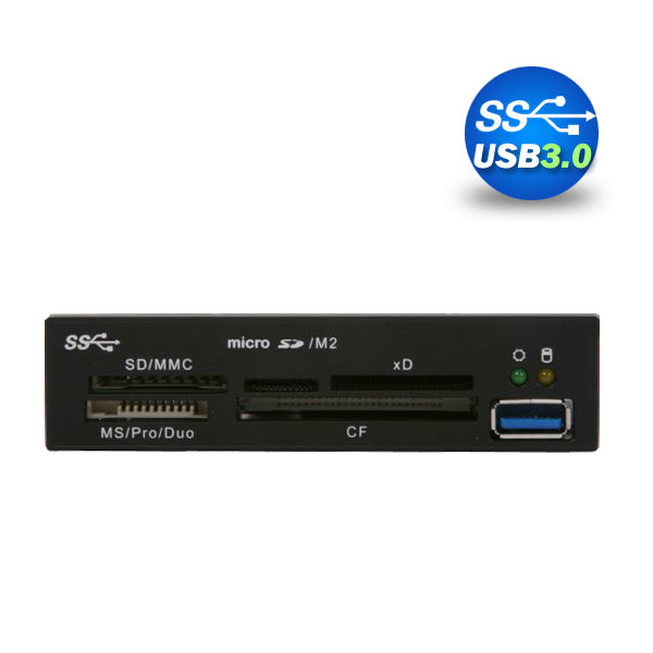 3.5" USB 3.0 All in One Internal Card Reader Full Long Metal with Front USB Black - SuperSaverAU - view 1
