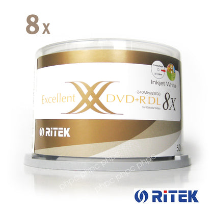 Ritek DVD+R DL 8.5GB 8X Whitetop Printable 50pcs - Premium Organic Dye