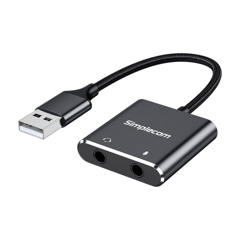 Simplecom USB to 3.5mm Audio & Microphone Adapter for TRS/TRRS Headset, 15cm - SuperSaverAU - view 1