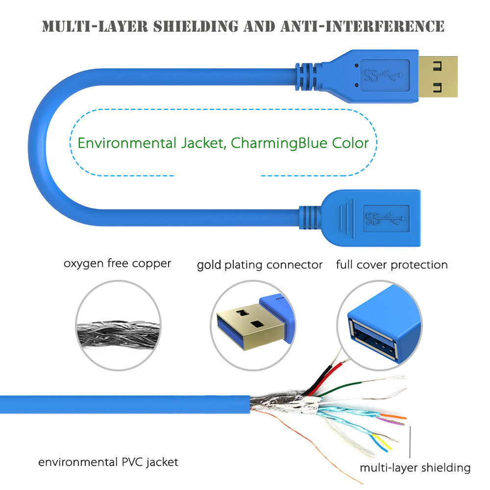 Simplcom CA312 1.2M 4FT USB 3.0 SuperSpeed Extension Cable Insulation Protected Gold Plated - SuperSaverAU - view 3