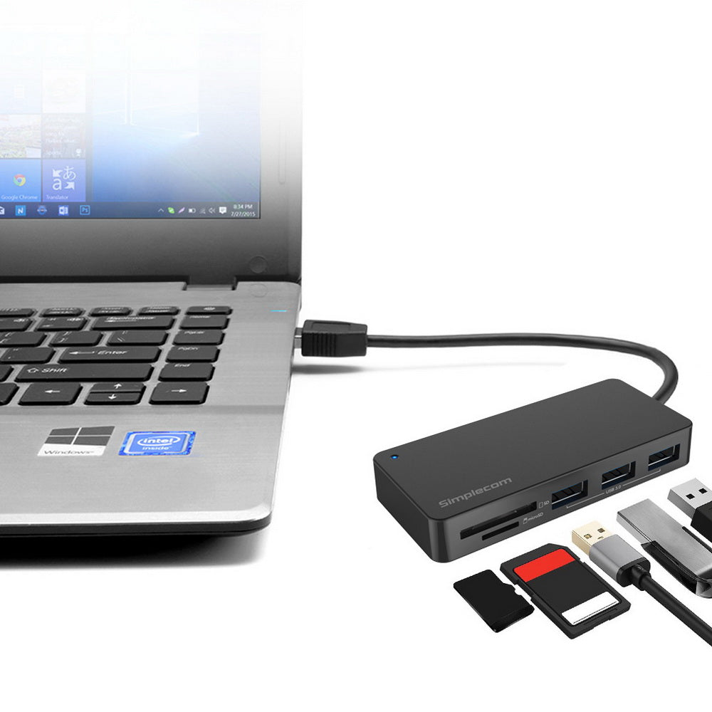 Simplecom CH368 3-Port USB 3.0 Hub with Dual Slot SD MicroSD Card Reader - SuperSaverAU - view 3