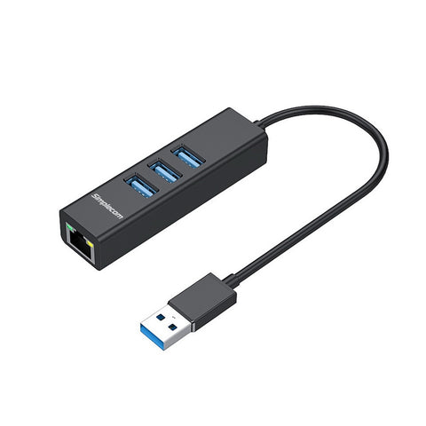 Simplecom CHN420 Aluminium 3 Port SuperSpeed USB HUB with Gigabit Ethernet Adapter Black - SuperSaverAU - view 1