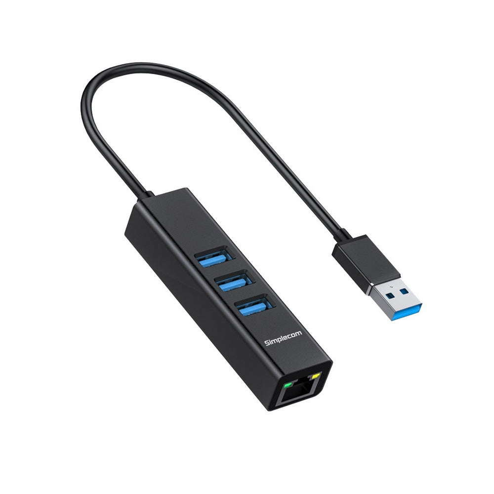 Simplecom CHN420 Aluminium 3 Port SuperSpeed USB HUB with Gigabit Ethernet Adapter Black - SuperSaverAU - view 2