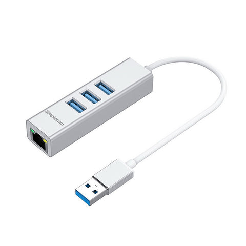 Simplecom CHN420 Aluminium 3-Port USB 3.0 Hub with Gigabit Ethernet Adapter Silver - SuperSaverAU - view 1