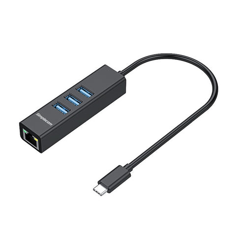 Simplecom CHN421 Aluminium USB-C to 3 Port USB HUB with Gigabit Ethernet Adapter Black - SuperSaverAU - view 1