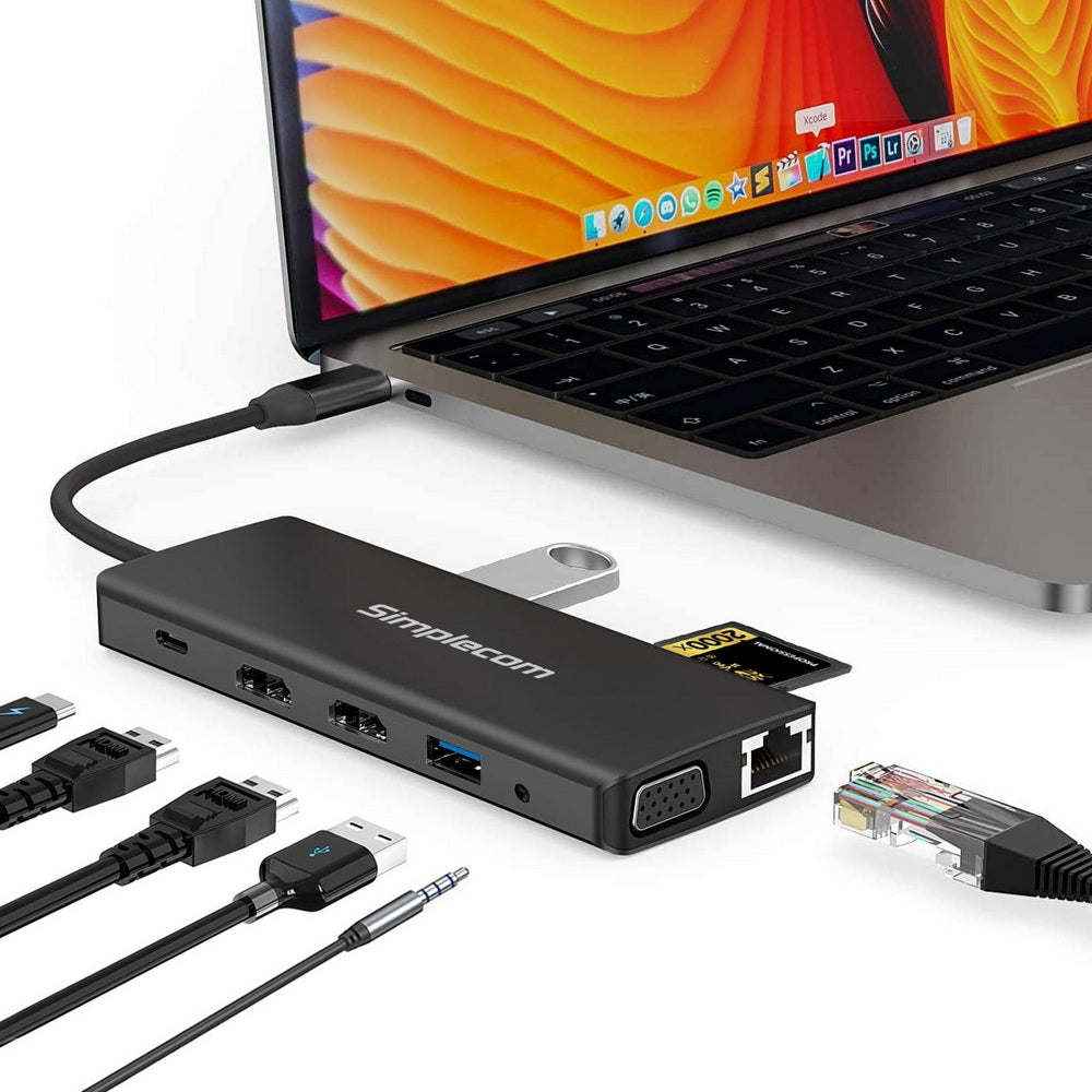 Simplecom CHN612 USB-C 12-in-1 Multiport Docking Station Dual HDMI + VGA Triple Display Gigabit LAN - SuperSaverAU - view 5