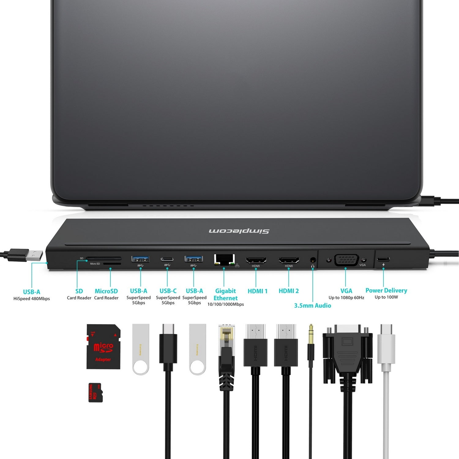 Simplecom CHN622 USB-C 12 in 1 Docking Station Laptop Stand