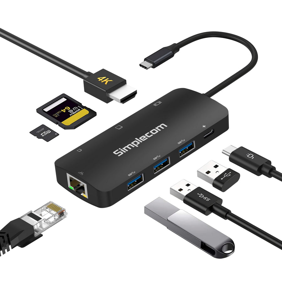 Simplecom CHT580 USB-C SuperSpeed 8-in-1 Multiport Hub Adapter HDMI 2.0 Docking Station - SuperSaverAU - view 1