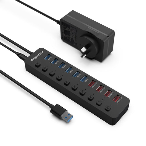 Simplecom 10-Port USB 3.0 Hub & Charger, 48W, Individual Switches, BC 1.2 Fast Charging - SuperSaverAU - view 1