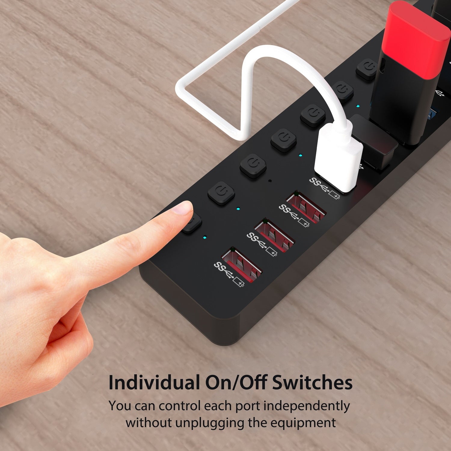 Simplecom 10-Port USB 3.0 Hub & Charger, 48W, Individual Switches, BC 1.2 Fast Charging - SuperSaverAU - view 5