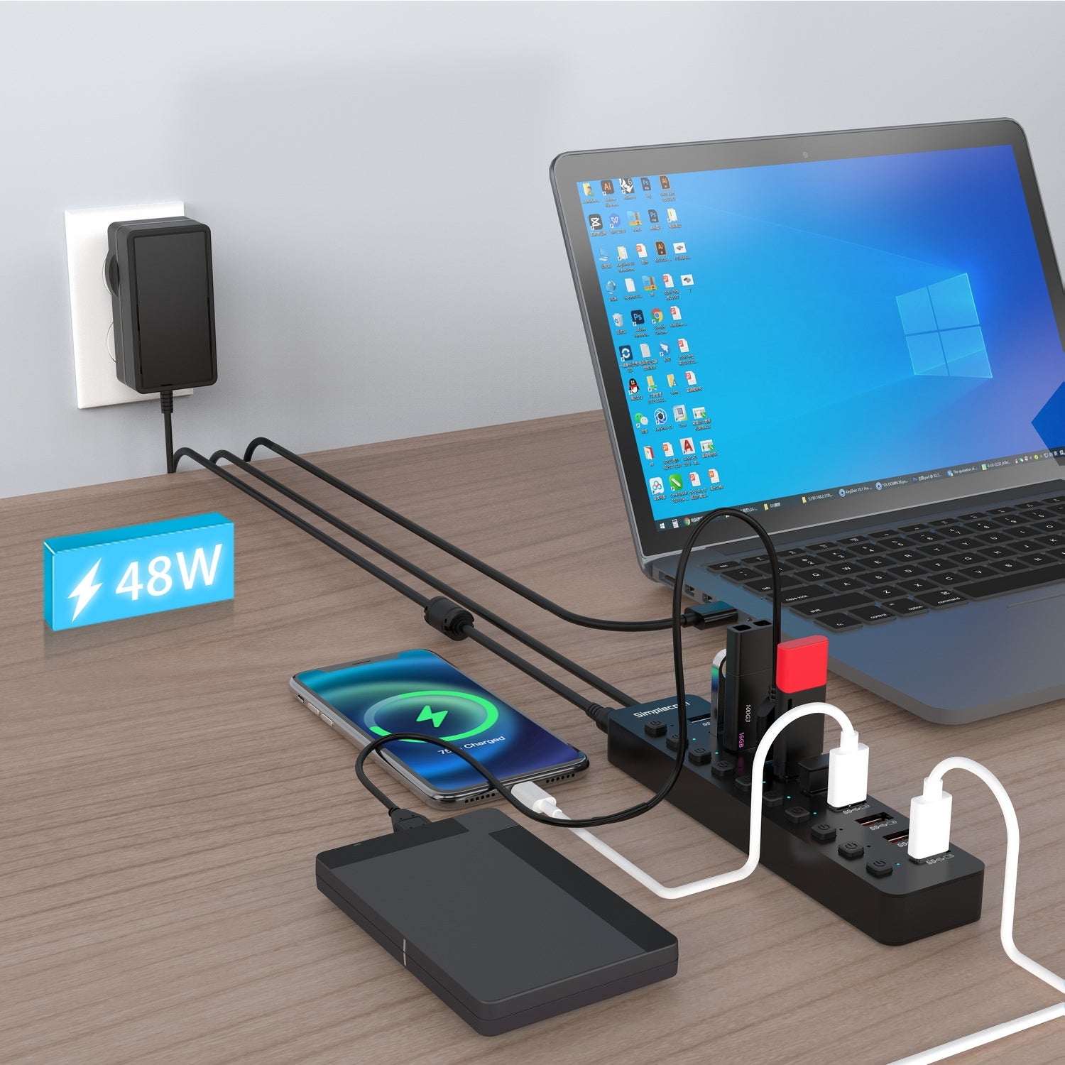 Simplecom 10-Port USB 3.0 Hub & Charger, 48W, Individual Switches, BC 1.2 Fast Charging - SuperSaverAU - view 6
