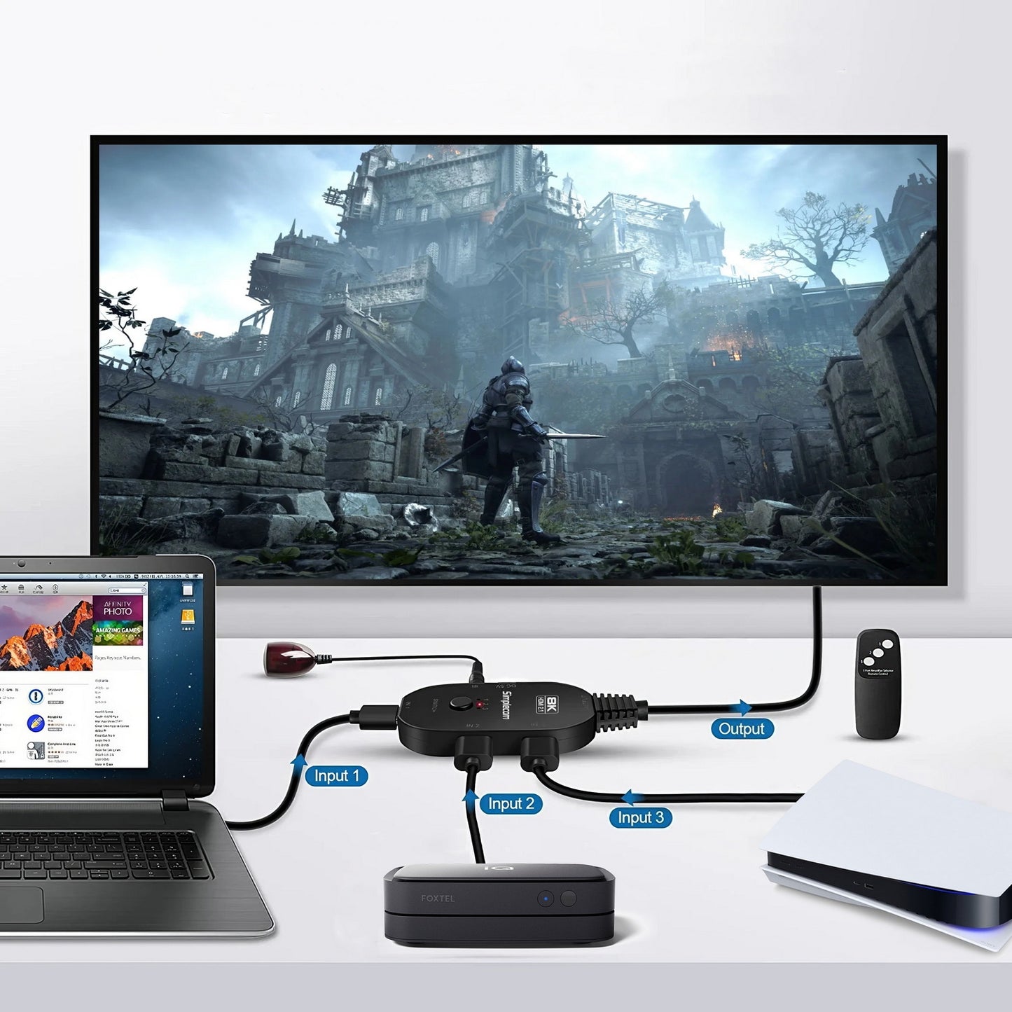 Simplecom CM353 3-Port HDMI 2.1 Switch HDCP 2.3 8K@60Hz Remote Control