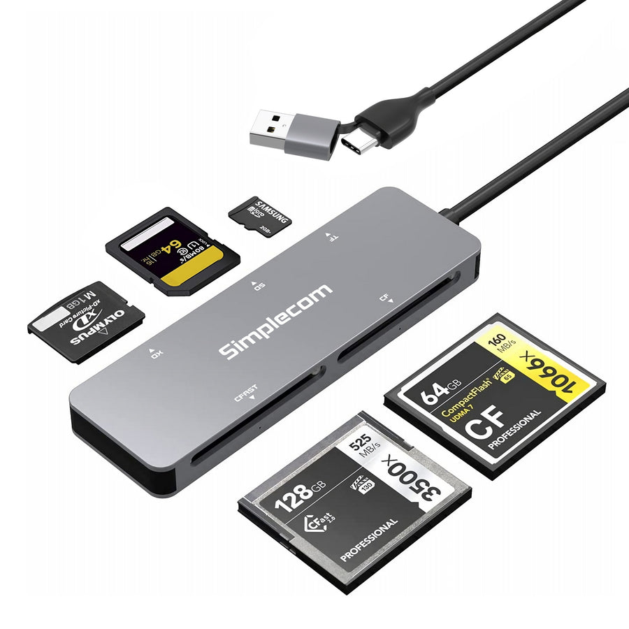 Simplecom CR407 5-Slot SuperSpeed USB 3.0 and USB-C to CFast/CF/XD/SD/MicroSD Card Reader - SuperSaverAU - view 1