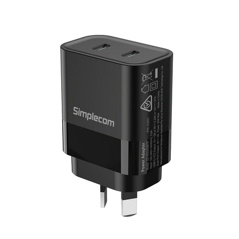 Simplecom CU221 Dual USB-C Fast Wall Charger PD 20W for Phone Tablet - SuperSaverAU - view 1