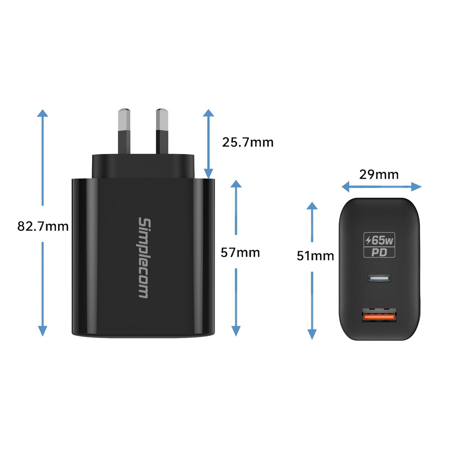 Simplecom CU265 Dual Port 65W USB-C GaN Fast Charger