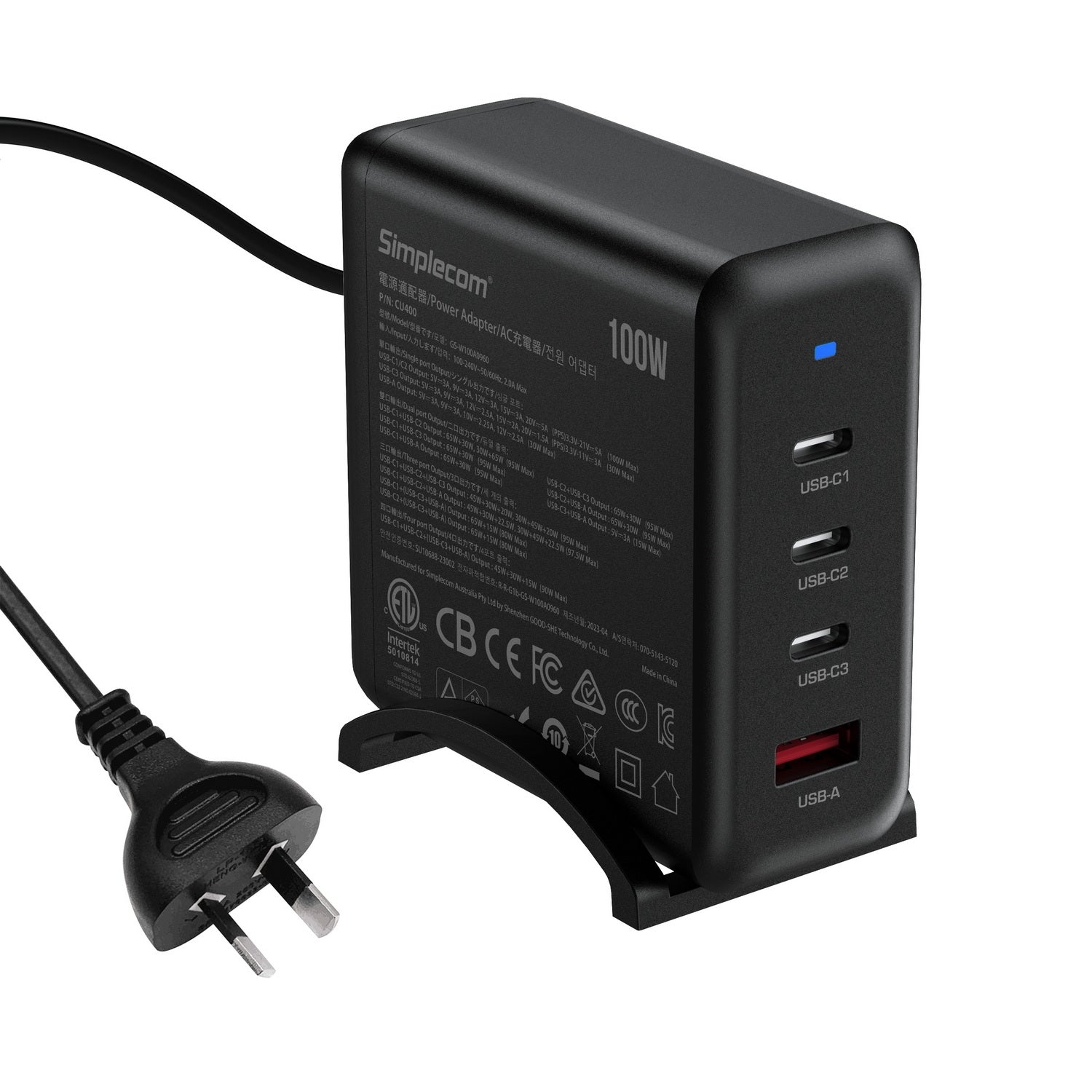 Simplecom CU400 4-Port PD 100W GaN Fast Charger 3xUSB-C + USB-A for Phone Tablet Laptop - SuperSaverAU - view 2