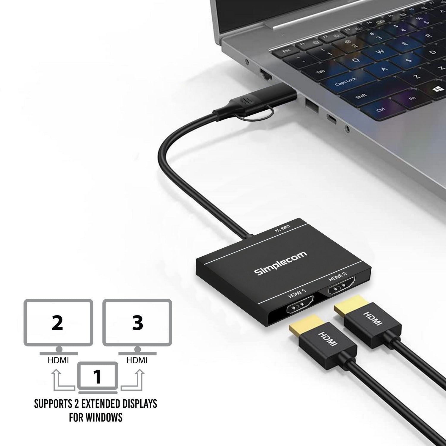 Simplecom DA327 USB 3.0 USB-C to Dual HDMI Adapter 1080p
