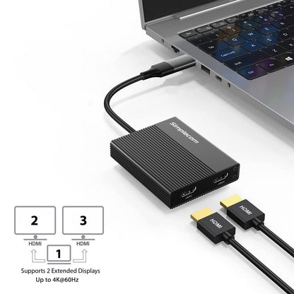 Simplecom USB 3.0/USB-C to Dual HDMI 2.0 Adapter for 2x 4K@60Hz Displays