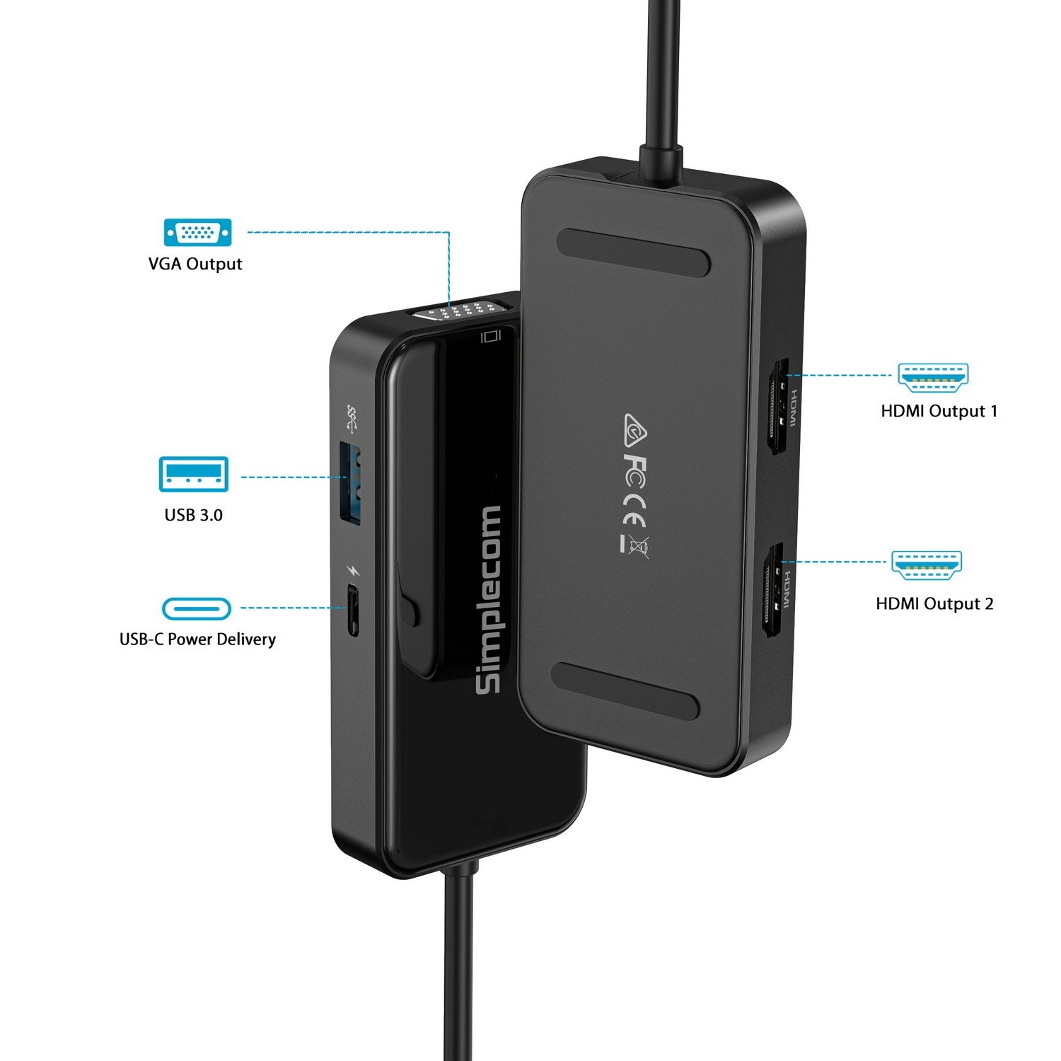 Simplecom DA451 5-in-1 USB-C Multiport Adapter MST Hub with VGA and Dual HDMI - SuperSaverAU - view 5