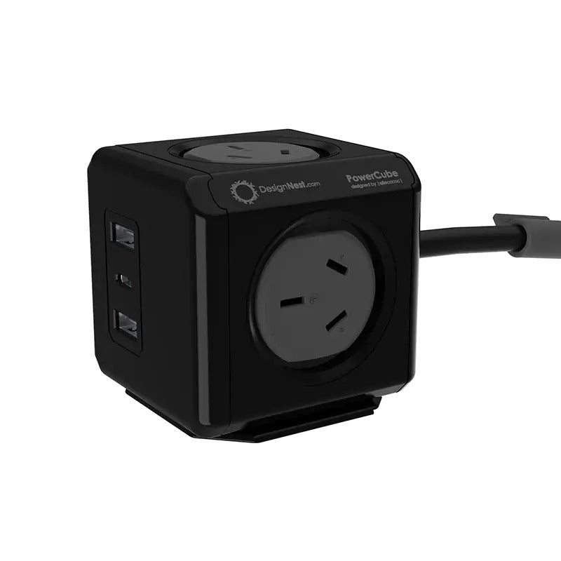 Allocacoc PowerCube Extended 4 Outlets 2 USB-A + 1 USB-C PD 20W with Surge 1.5M Black (11407-AUEUAC) - SuperSaverAU - view 1