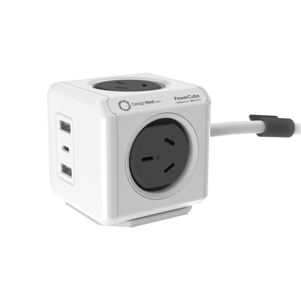 Allocacoc PowerCube Extended 4 Outlets 2 USB-A + 1 USB-C PD 20W with Surge 1.5M Grey (11407-AUEUAC) - SuperSaverAU - view 1
