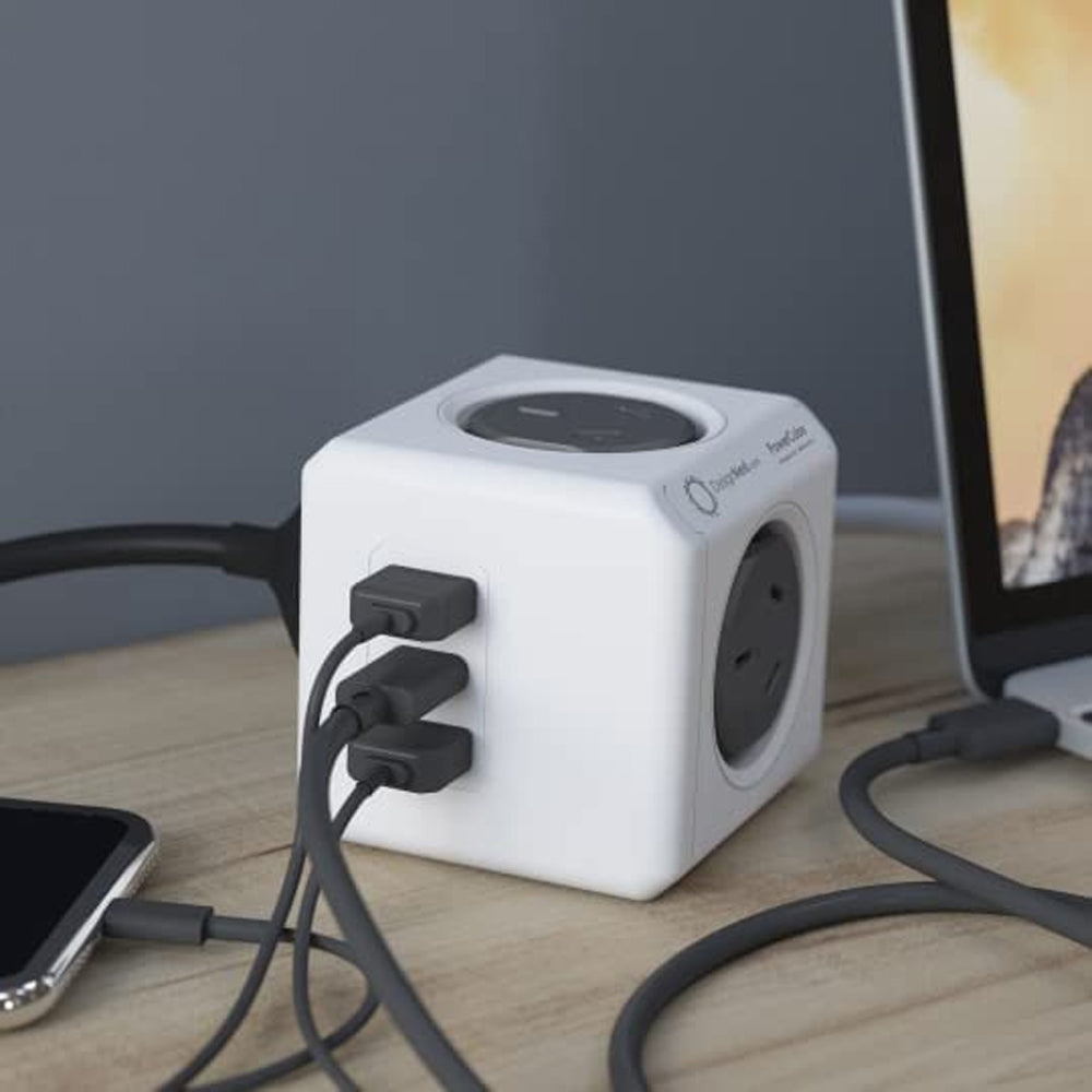 Allocacoc PowerCube Extended 4 Outlets 2 USB-A + 1 USB-C PD 20W with Surge 1.5M Grey (11407-AUEUAC) - SuperSaverAU - view 2