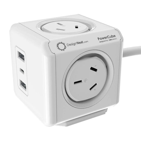 Allocacoc PowerCube Extended 4 Outlets 2 USB-A + 1 USB-C PD 20W with Surge 1.5M White (11407-AUEUAC) - SuperSaverAU - view 1