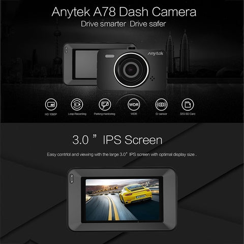 Anytek A78 Car Dash Cam Full HD 1080P Car DVR 170 Degree Wide Angle (24 Hours Parking Monitoring) - SuperSaverAU - view 2