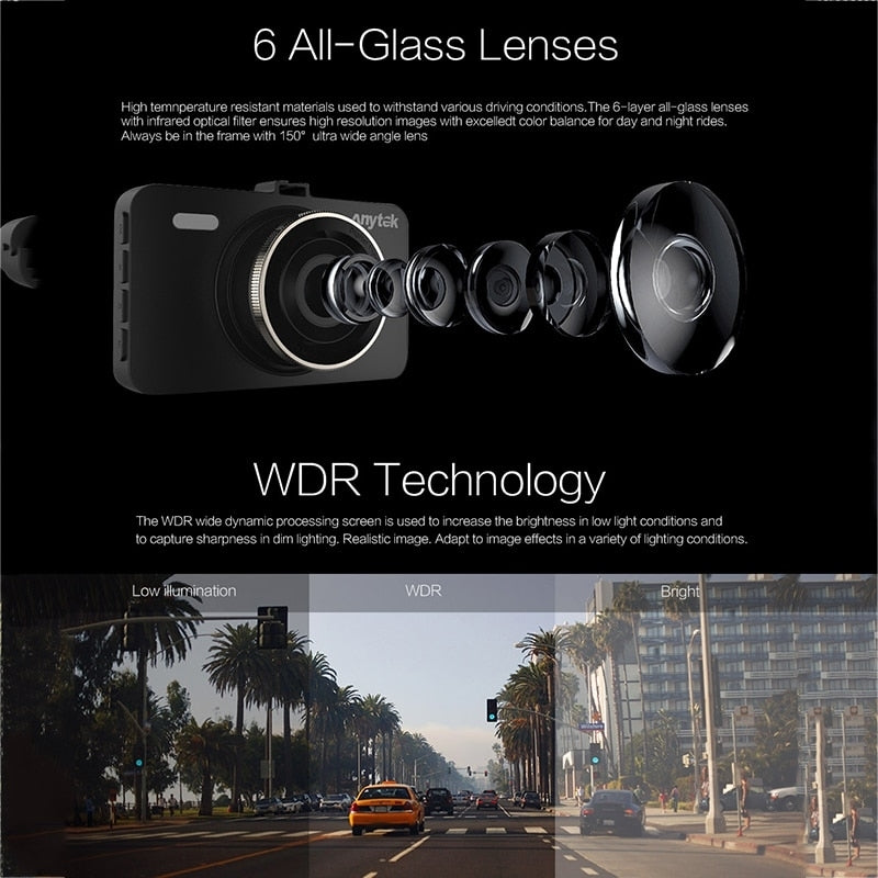 Anytek A78 Car Dash Cam Full HD 1080P Car DVR 170 Degree Wide Angle (24 Hours Parking Monitoring) - SuperSaverAU - view 3