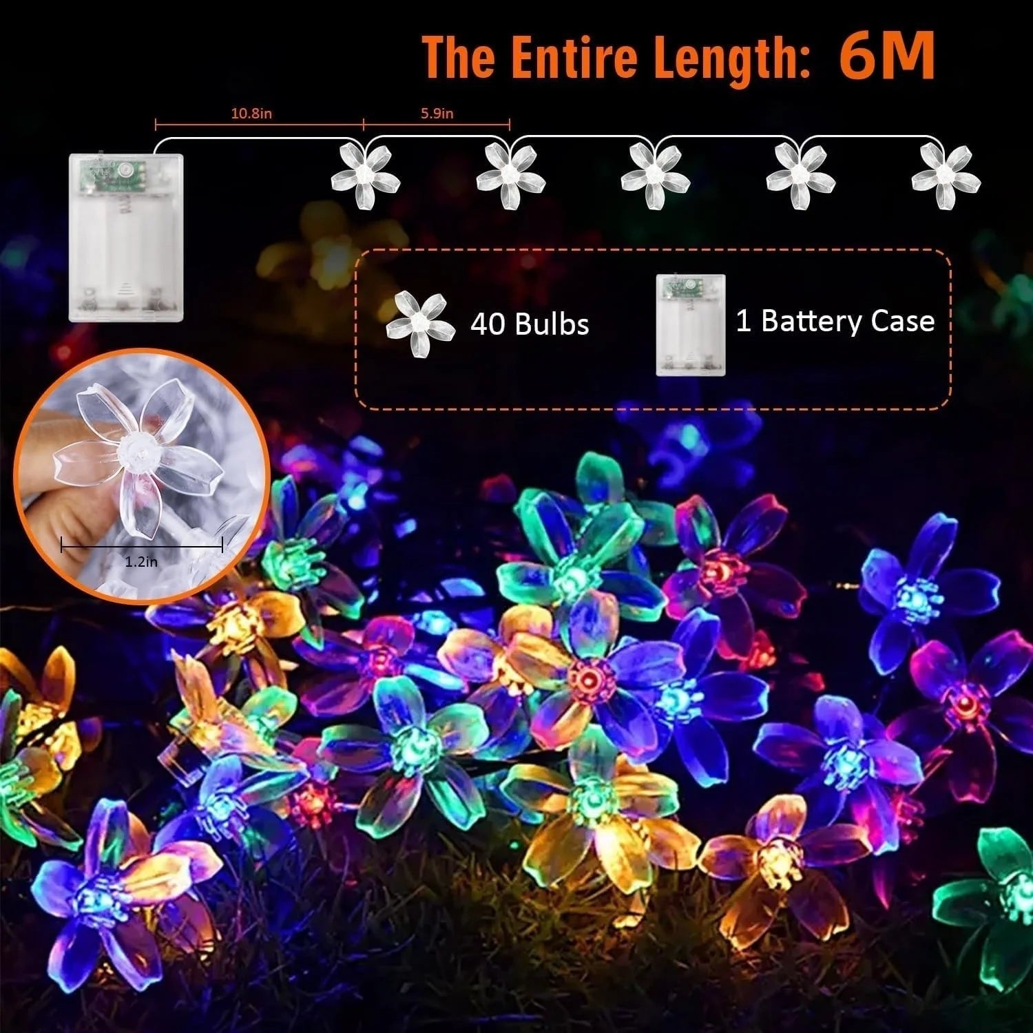 Sakura 6M Waterproof Christmas String Lights, 40 Colorful Snowflake Bulbs - SuperSaverAU - view 2