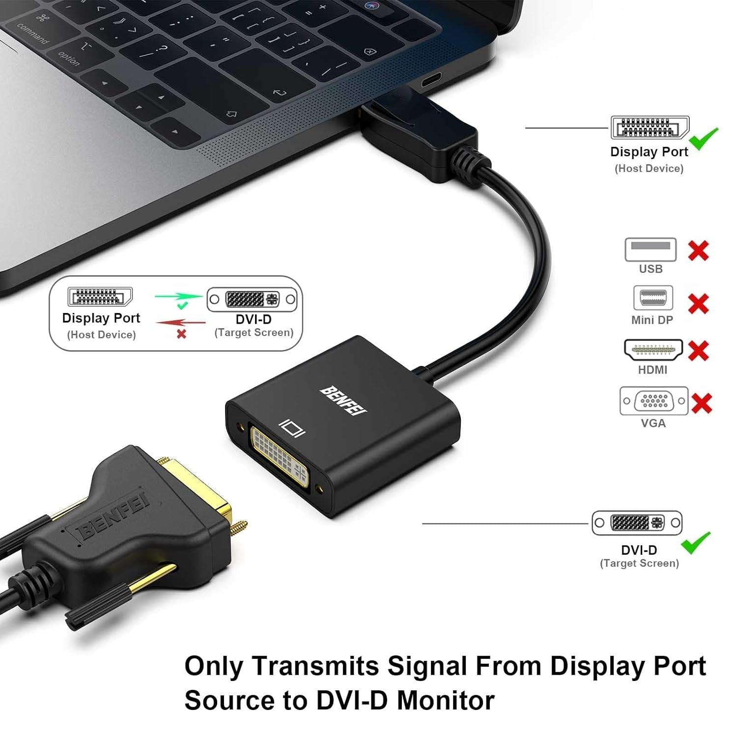 BENFEI DisplayPort to DVI DVI-D Single Link Adapter - SuperSaverAU - view 3