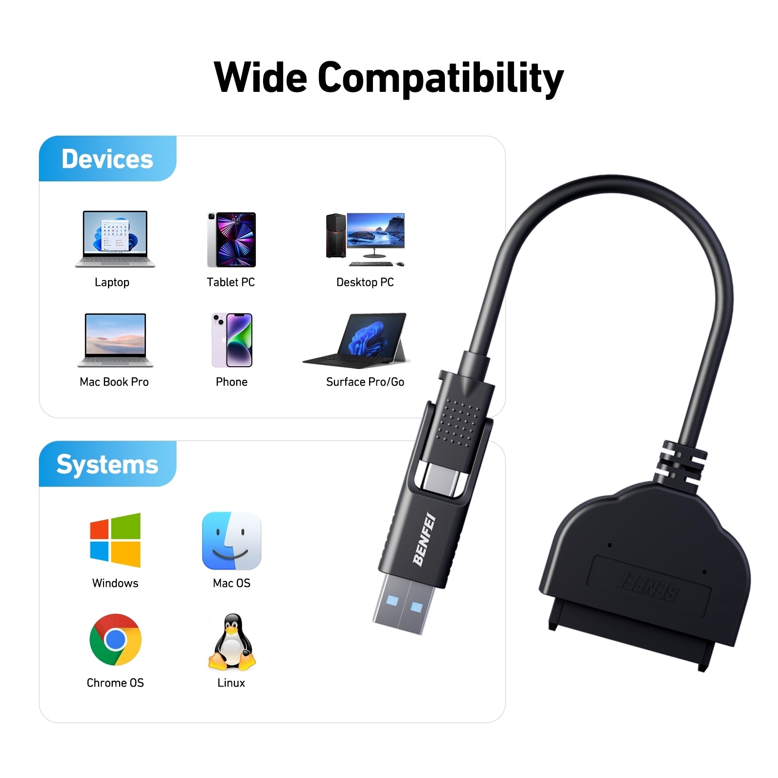 BENFEI 2in1 USB-C/USB 3.0 to SATA III Hard Driver Adapter - SuperSaverAU - view 3