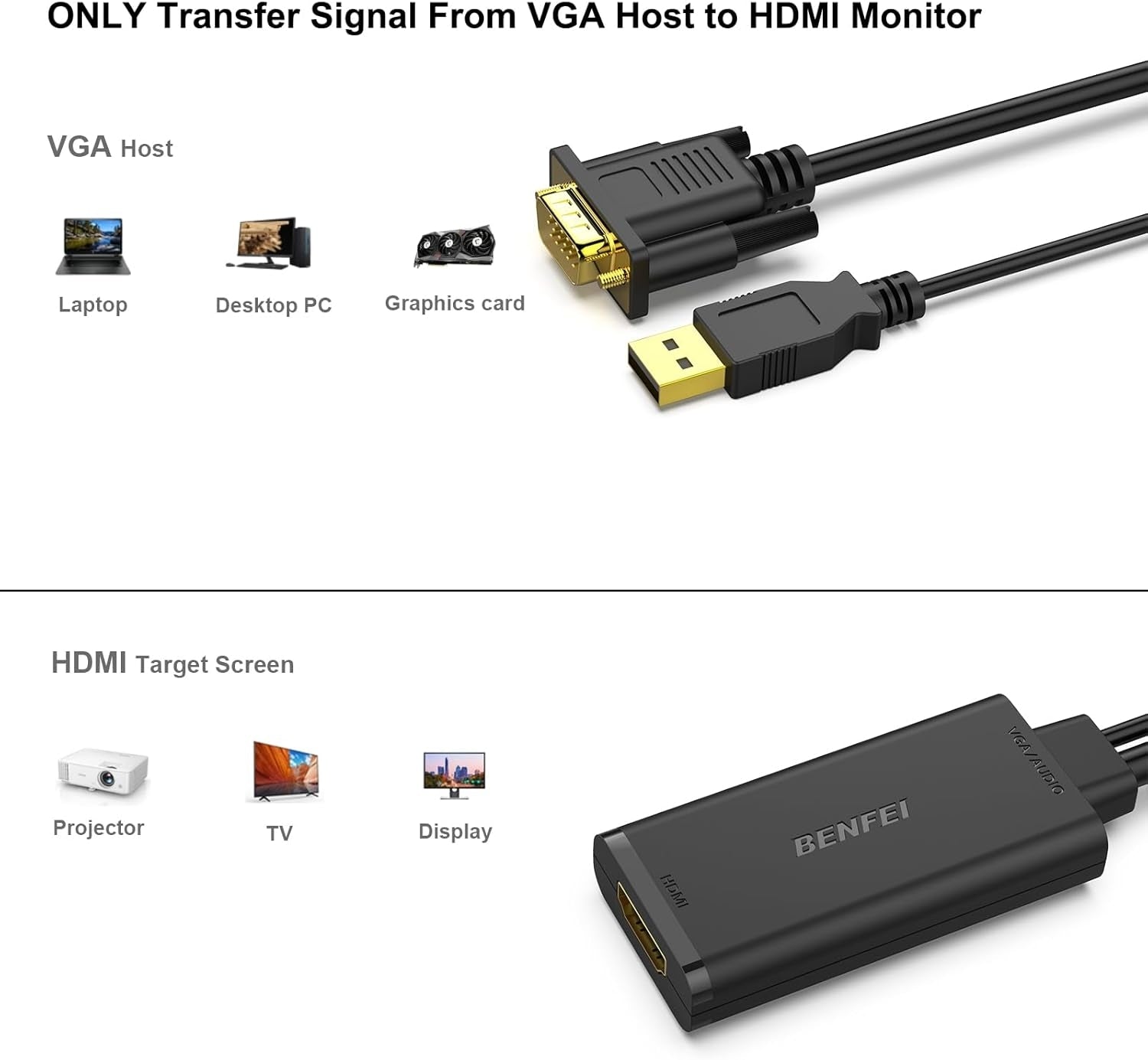 BENFEI 210BK VGA to HDMI Adapter with Audio Support and 1080P Resolution - SuperSaverAU - view 2