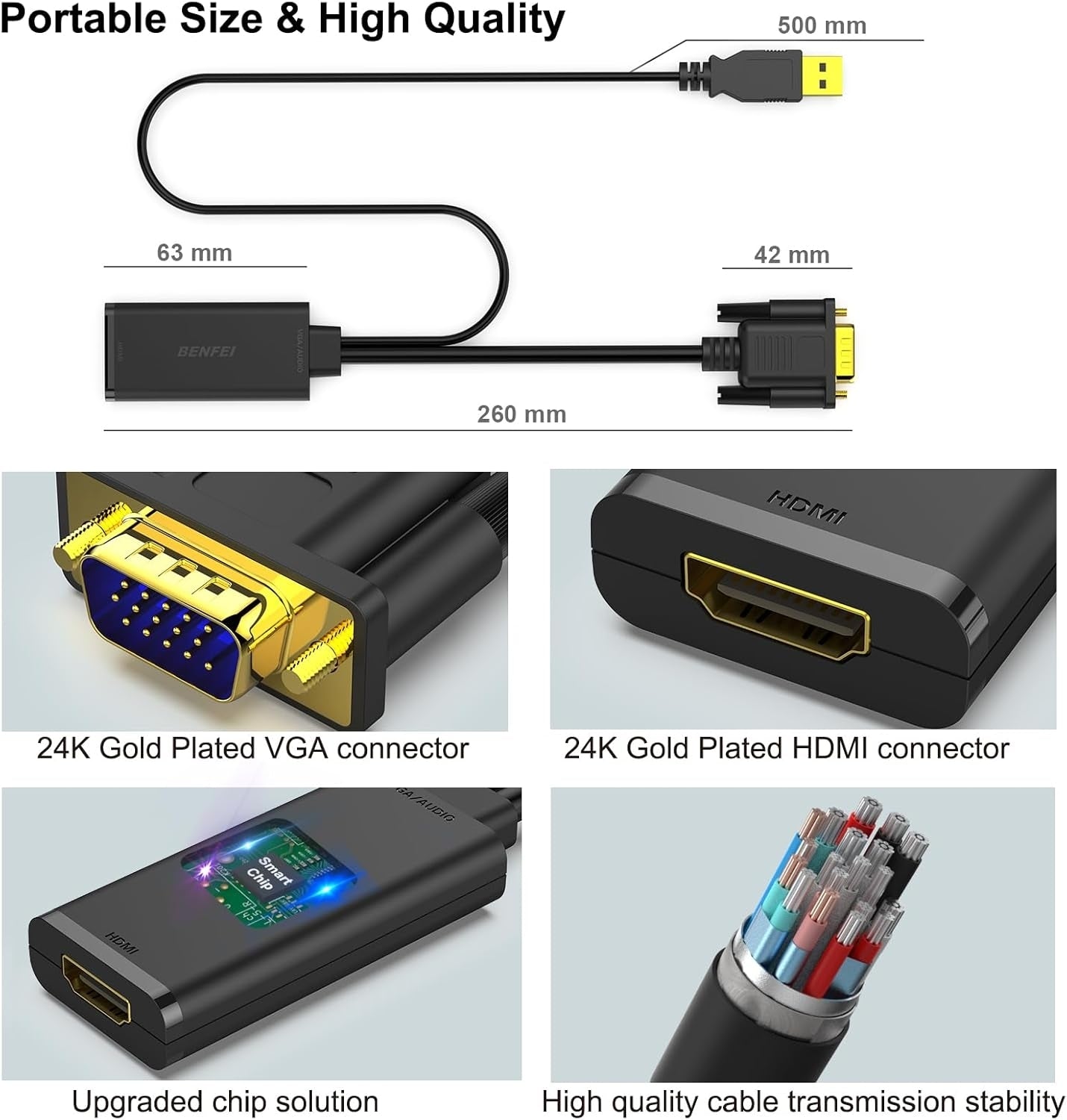 BENFEI 210BK VGA to HDMI Adapter with Audio Support and 1080P Resolution - SuperSaverAU - view 3
