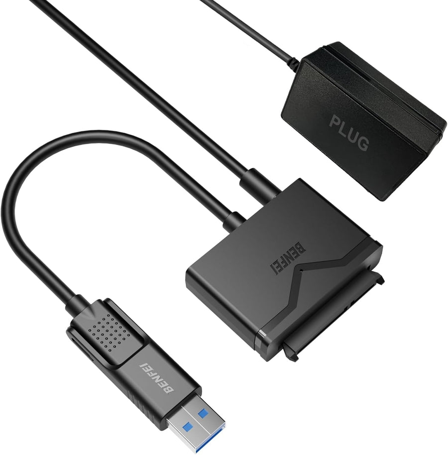 BENFEI 221BK USB 3.0 to SATA III Hard Drive Adapter for 2.5/3.5-inch HDD/SSD with 12V/2A Power Adapter, Support UASP - SuperSaverAU - view 1