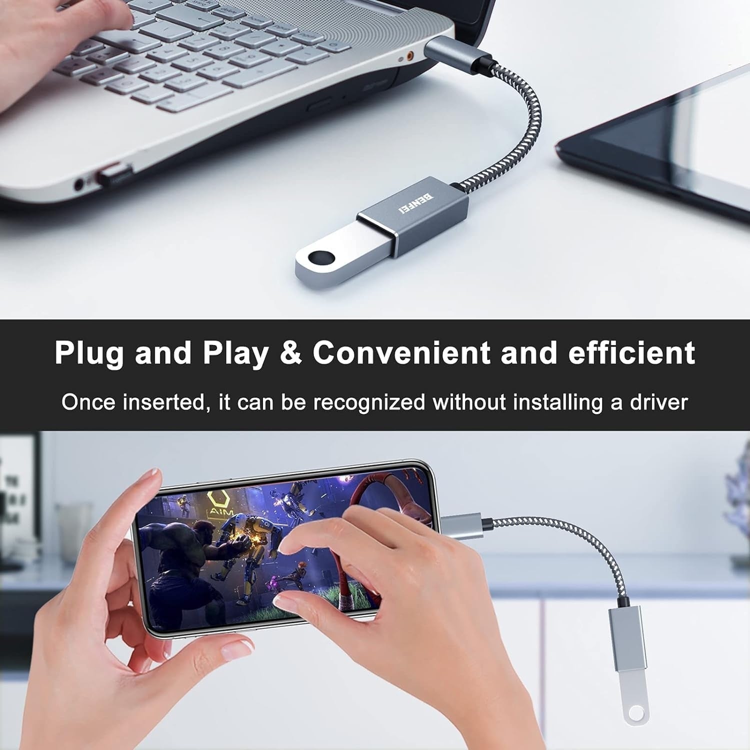 BENFEI 262GY-2P USB 3.0 USB-C to USB-A Adapter (2-pack) - SuperSaverAU - view 3