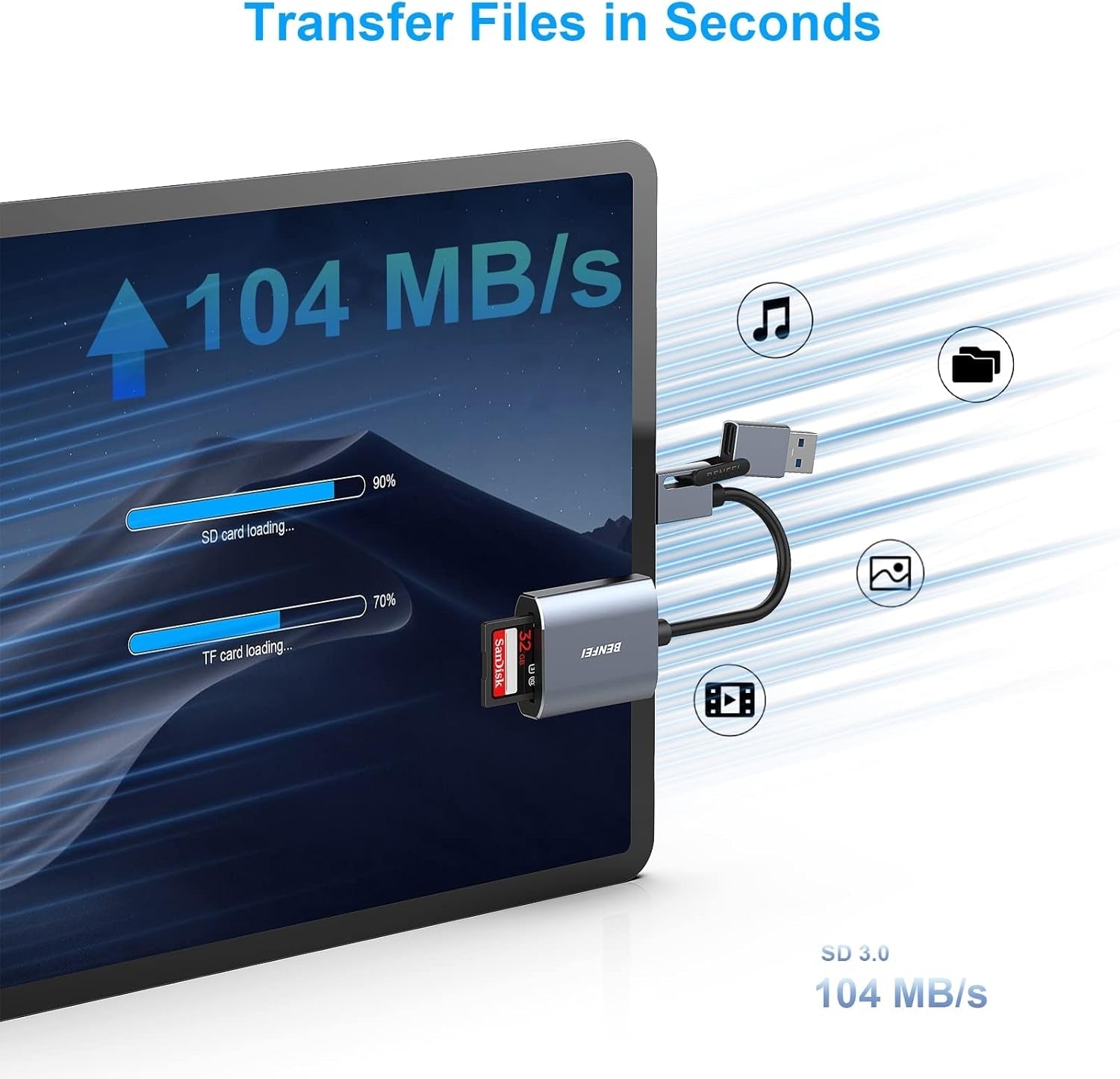 BENFEI USB Type-C/Type-A to SD TF Card Reader - SuperSaverAU - view 4