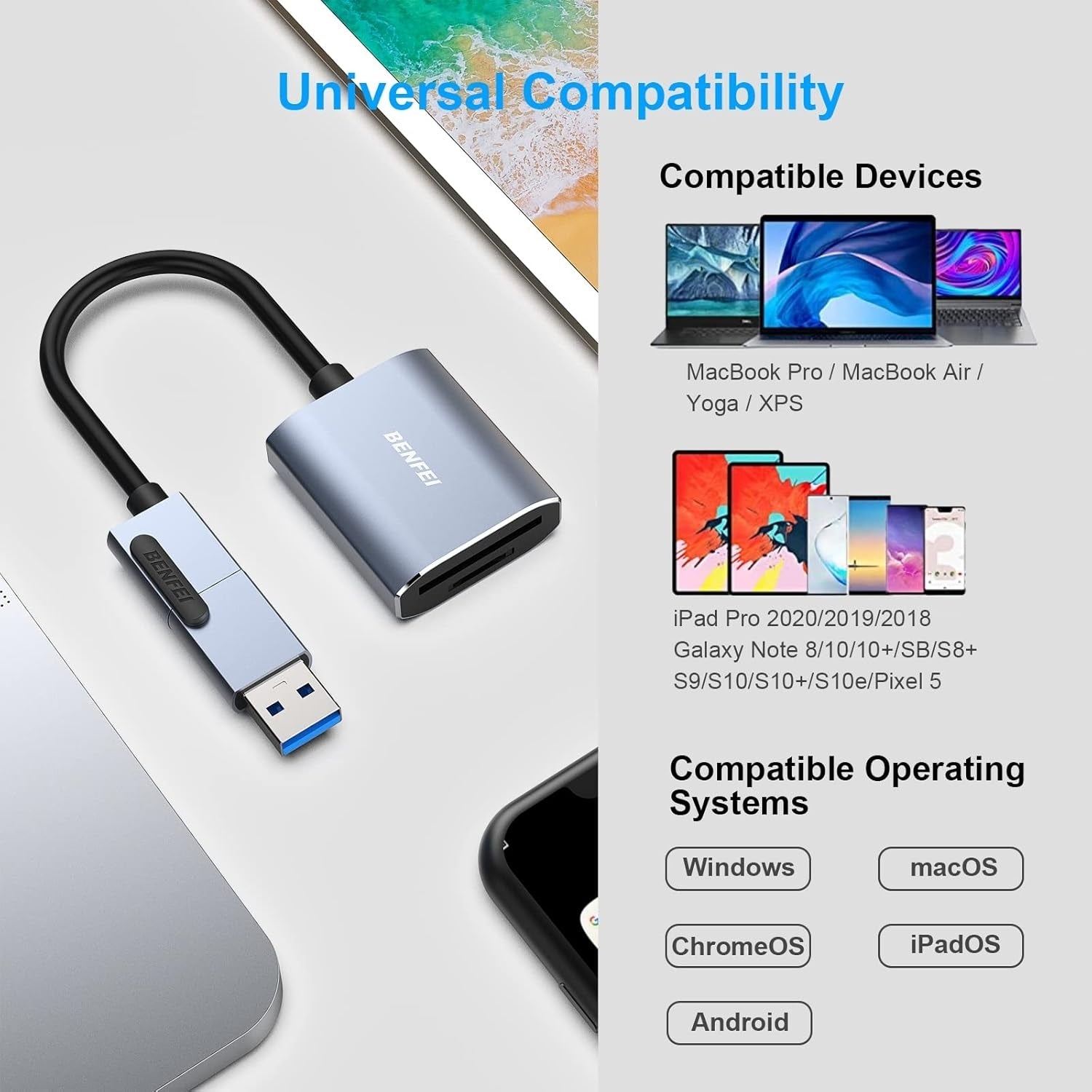 BENFEI USB Type-C/Type-A to SD TF Card Reader - SuperSaverAU - view 7
