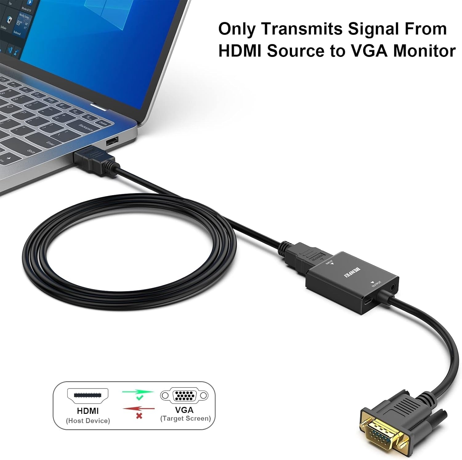 BENFEI HDMI to VGA, Uni-Directional HDMI Computer to VGA Monitor  Adapter (Female to Male) with 3.5mm Audio Jack - SuperSaverAU - view 4