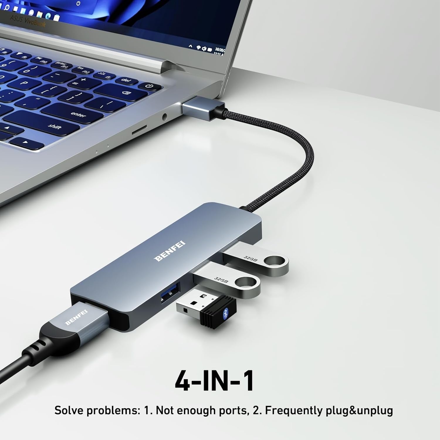 BENFEI USB 3.0 4-port Hub USB A Splitter Ultra-Slim - SuperSaverAU - view 2