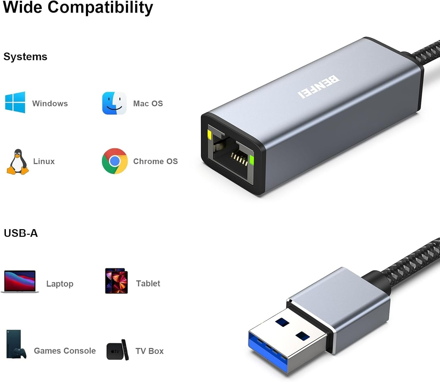 BENFEI USB 3.0 to Gigabit Ethernet Adapter - SuperSaverAU - view 3