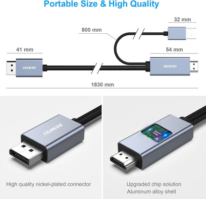 BENFEI 344GY-1M HDMI to DisplayPort Unidirectional 4K Active Cable with USB Powered 1M