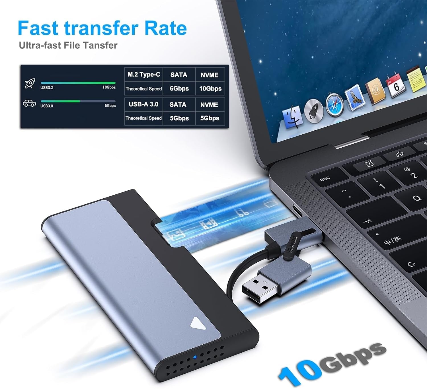 BENFEI 345GY M.2 NVME SATA SSD Enclosure, 10 Gbps USB Type-C/Type-A to NVME PCI-E SATA M-Key/(B+M) - SuperSaverAU - view 5