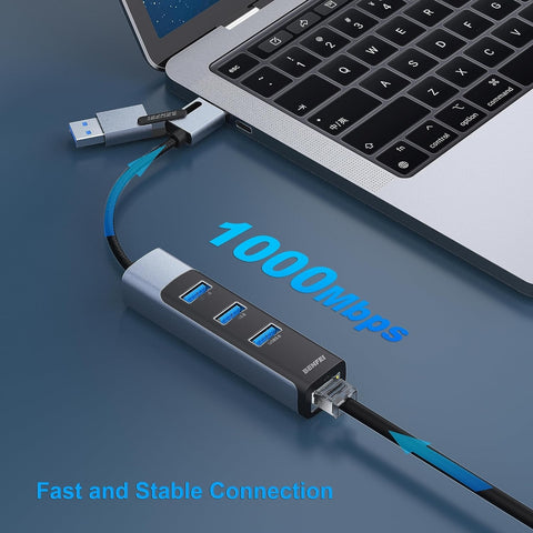 BENFEI 350GY 2-in-1 USB-C+USB 3.0 to RJ45 Gigabit Ethernet Port + 3-Port USB 3.0 HUB - SuperSaverAU - view 2
