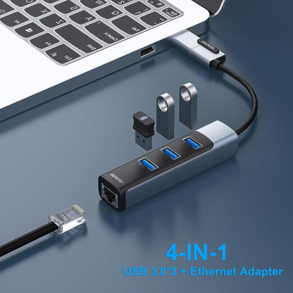BENFEI 350GY 2-in-1 USB-C+USB 3.0 to RJ45 Gigabit Ethernet Port + 3-Port USB 3.0 HUB