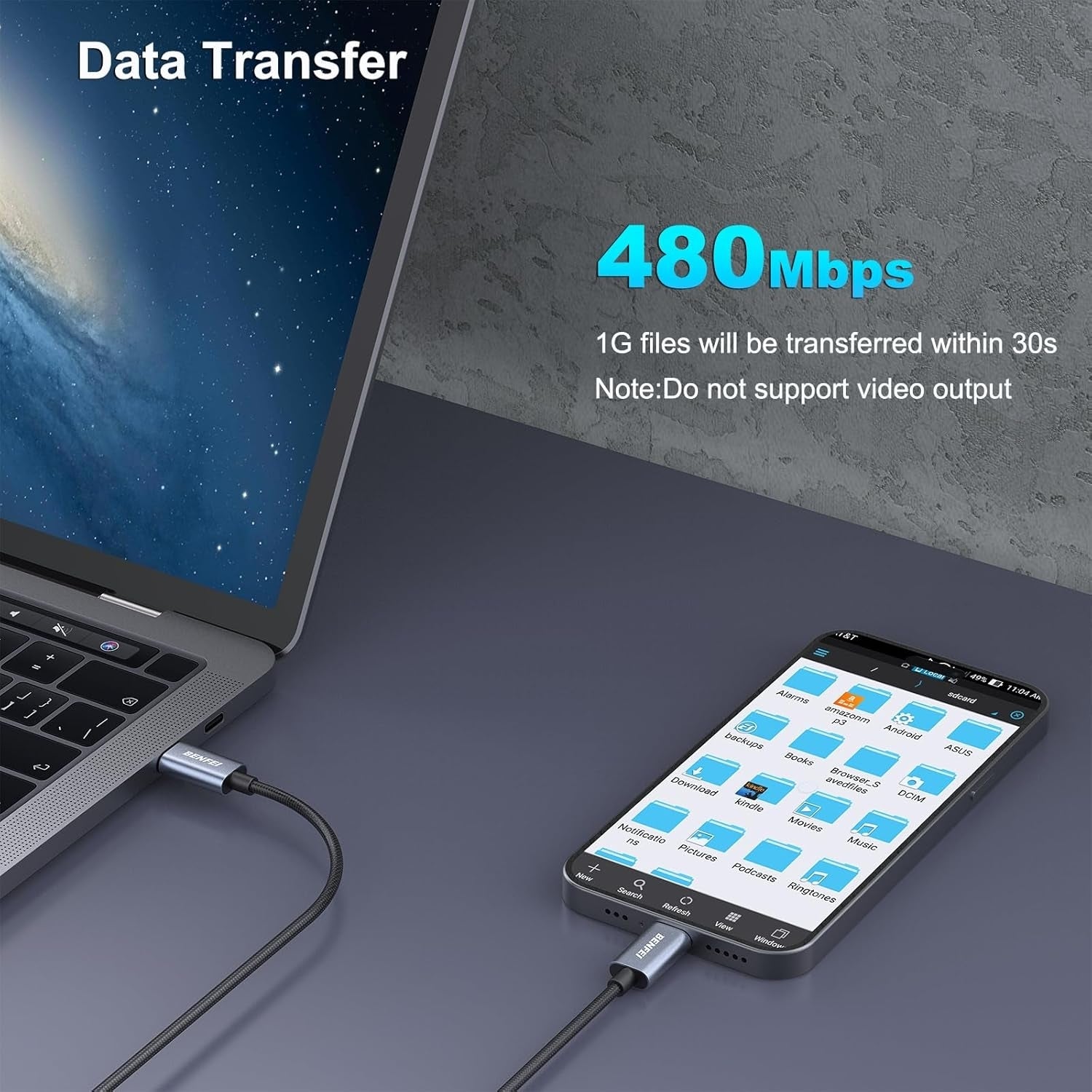 BENFEI 351SL-6F 100W USB-C to USB-C Fast Charging Cable Aluminum Shell Tangle-Free Silicone - SuperSaverAU - view 7